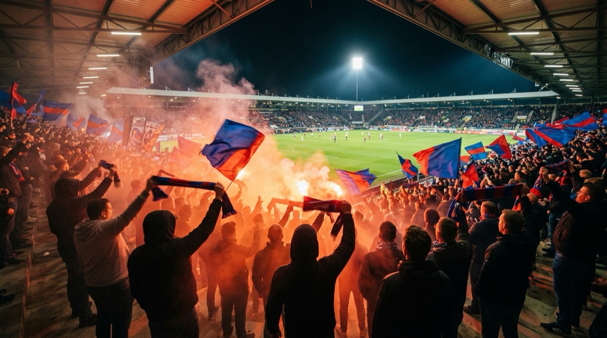 Stadio di calcio durante una partita serale live